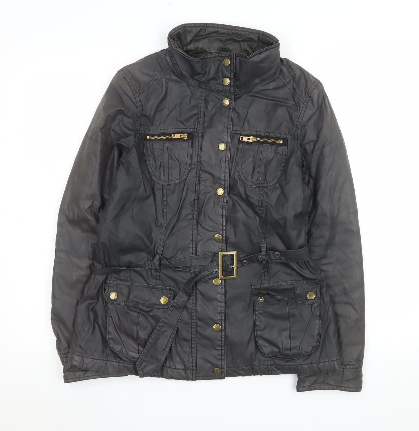 Oasis Women’s Black Belted Waxed Cotton Mid-Length Parka Jacket M