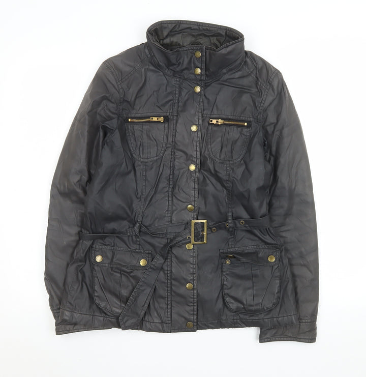 Oasis Women’s Black Belted Waxed Cotton Mid-Length Parka Jacket M