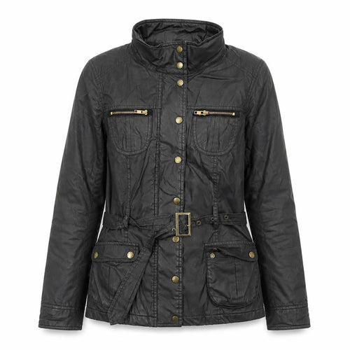 Oasis Women’s Black Belted Waxed Cotton Mid-Length Parka Jacket M