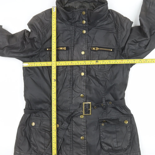 Oasis Women’s Black Belted Waxed Cotton Mid-Length Parka Jacket M