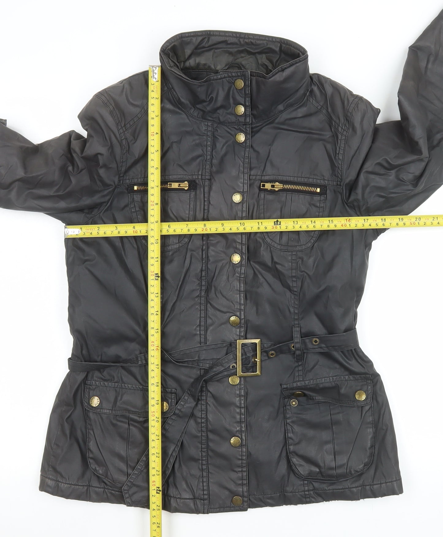 Oasis Women’s Black Belted Waxed Cotton Mid-Length Parka Jacket M