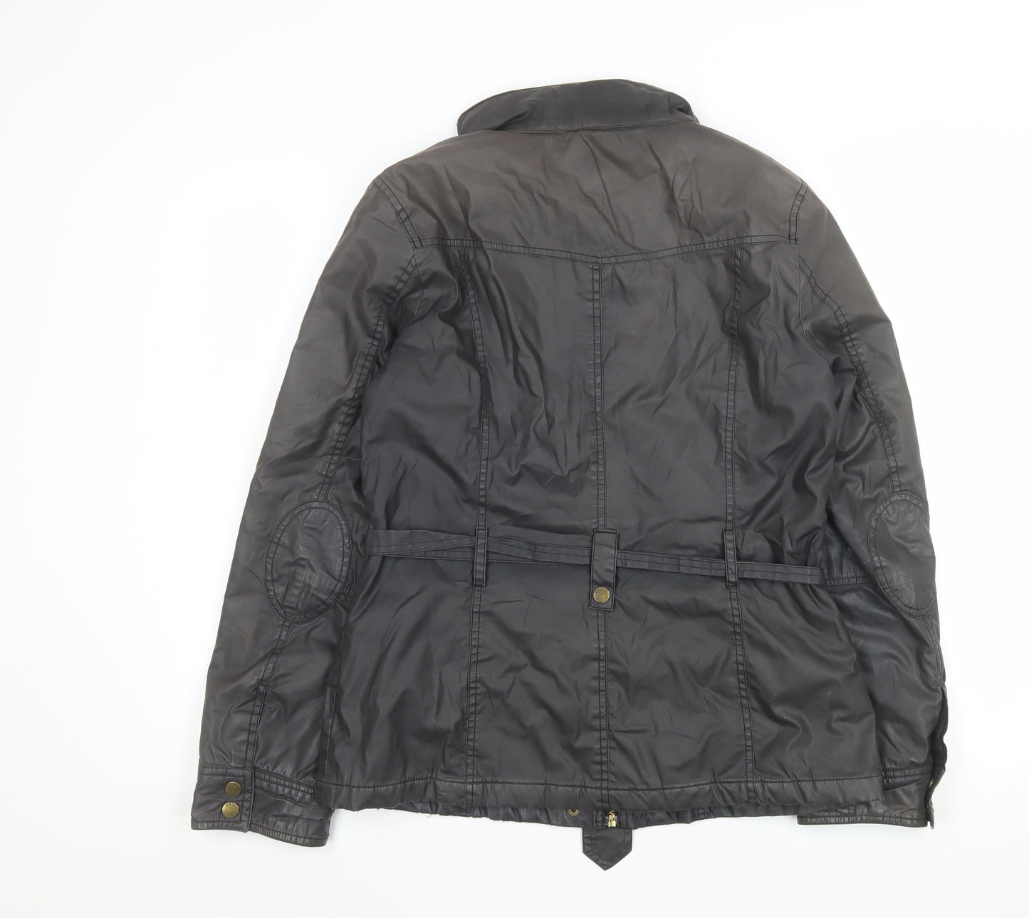 Oasis Women’s Black Belted Waxed Cotton Mid-Length Parka Jacket M