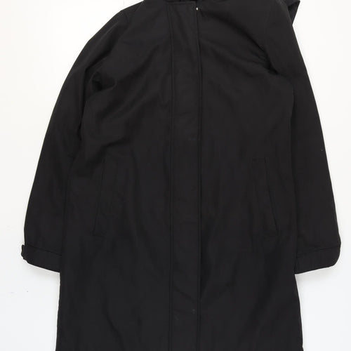 ReSET Women's Black Waterproof Long Hooded Rain Coat Size 12