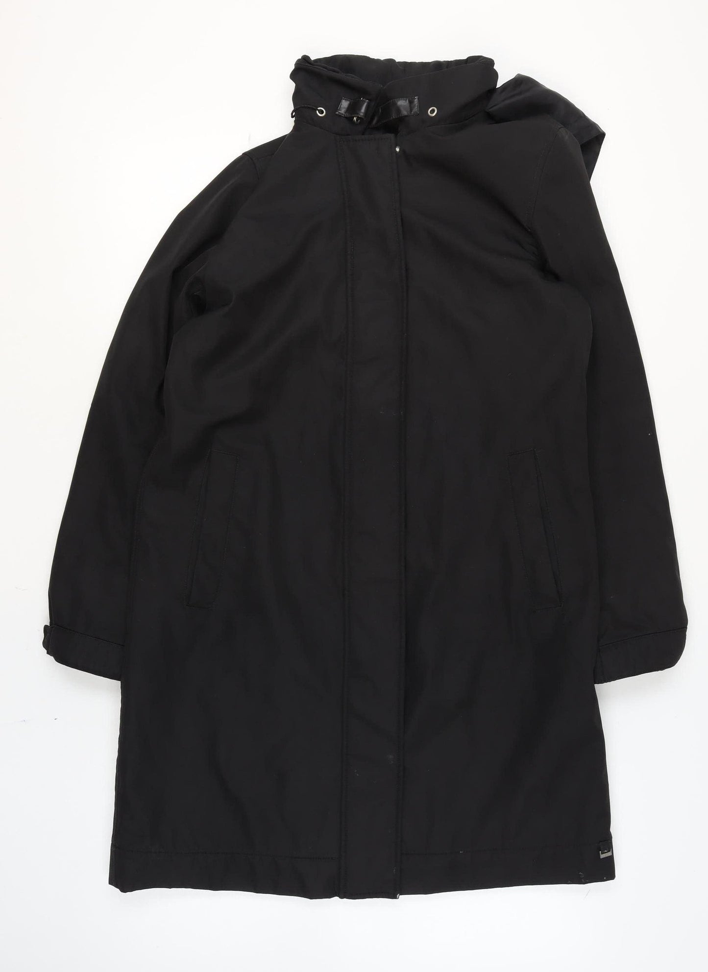ReSET Women's Black Waterproof Long Hooded Rain Coat Size 12