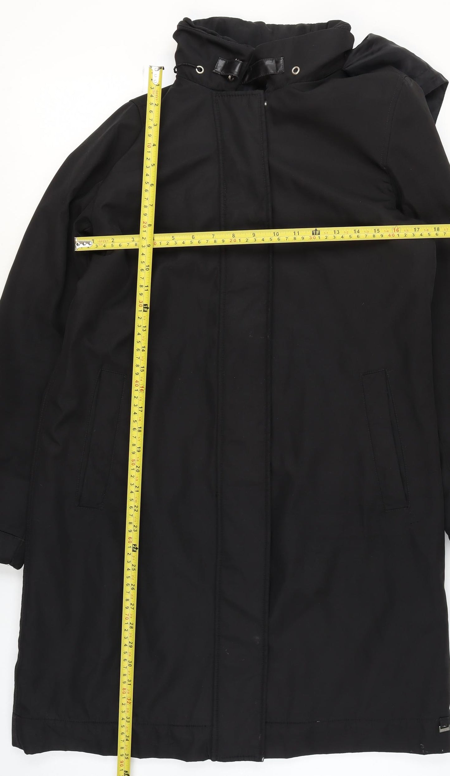 ReSET Women's Black Waterproof Long Hooded Rain Coat Size 12