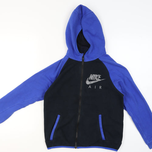 Nike Boys Blue Black Full Zip Hoodie L Cotton Blend Sportswear