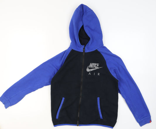 Nike Boys Blue Black Full Zip Hoodie L Cotton Blend Sportswear