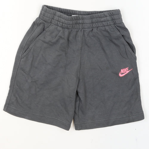 Nike Girls Grey Athletic Shorts M 137-147cm Elastic Waist Logo Activewear