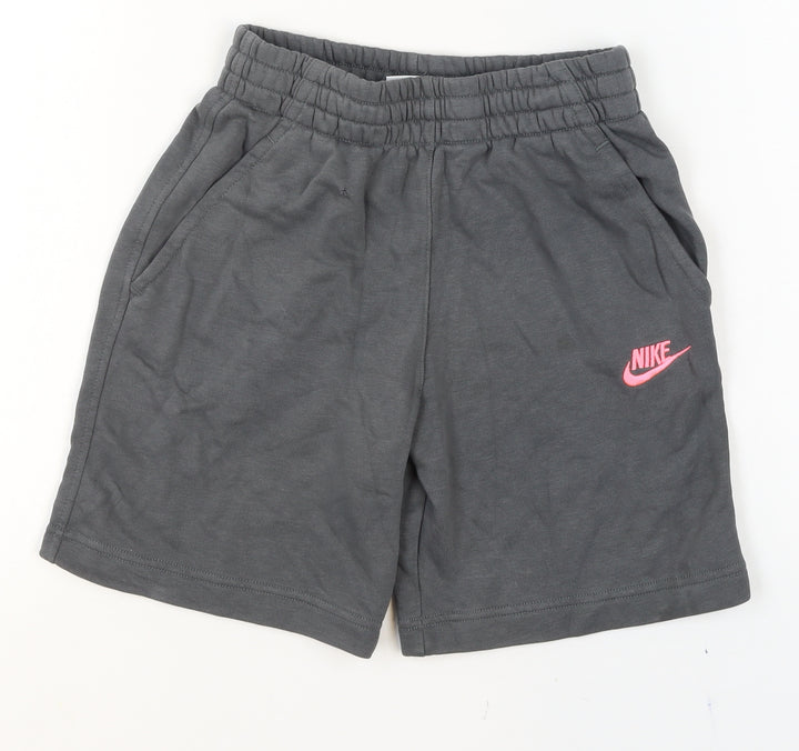 Nike Girls Grey Athletic Shorts M 137-147cm Elastic Waist Logo Activewear