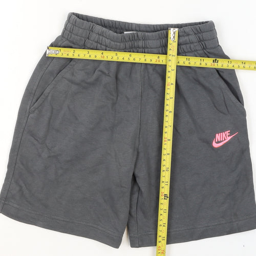 Nike Girls Grey Athletic Shorts M 137-147cm Elastic Waist Logo Activewear