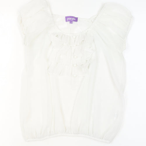 Purple Women's White Ruffle Chiffon Tunic Blouse Size S