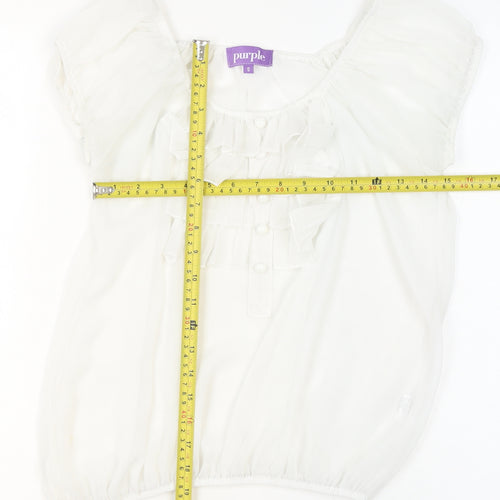 Purple Women's White Ruffle Chiffon Tunic Blouse Size S