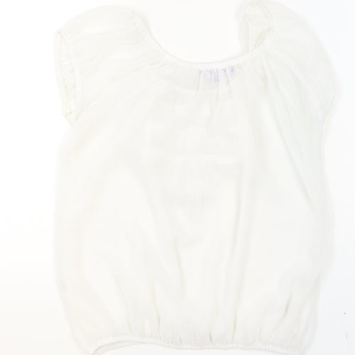 Purple Women's White Ruffle Chiffon Tunic Blouse Size S