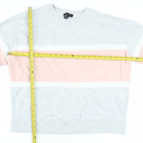New Look Womens Pink Grey Stripe Crew Neck Pullover Jumper Size M