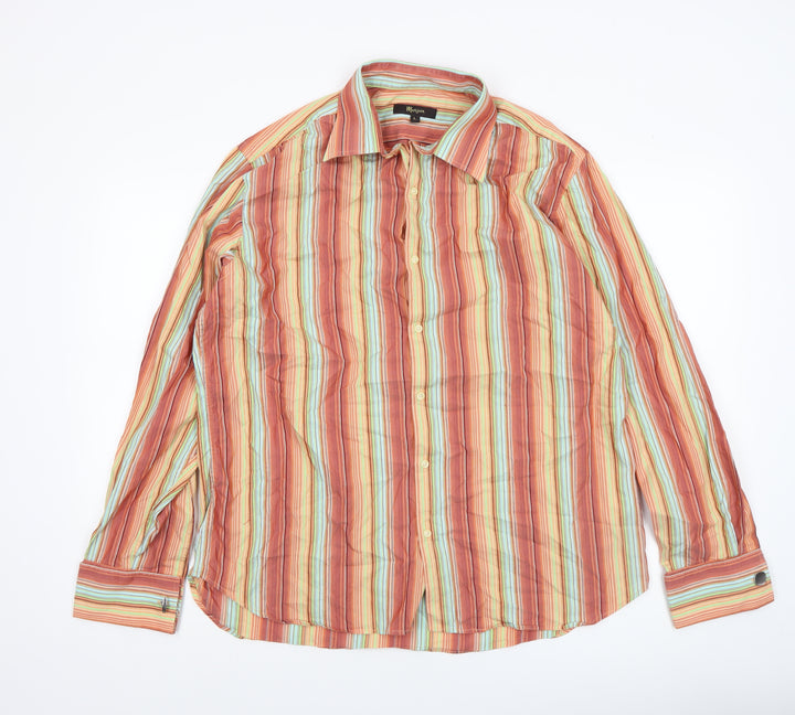 Monsoon Men's Multicoloured Striped Cotton Blend Long Sleeve Casual Shirt L