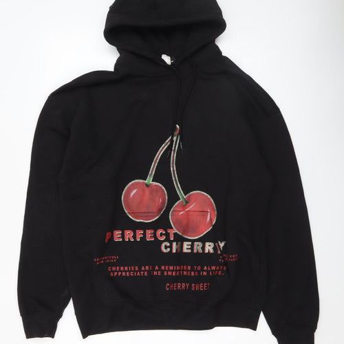 Stylewise Men’s Black Pullover Hoodie M Cherry Graphic Print