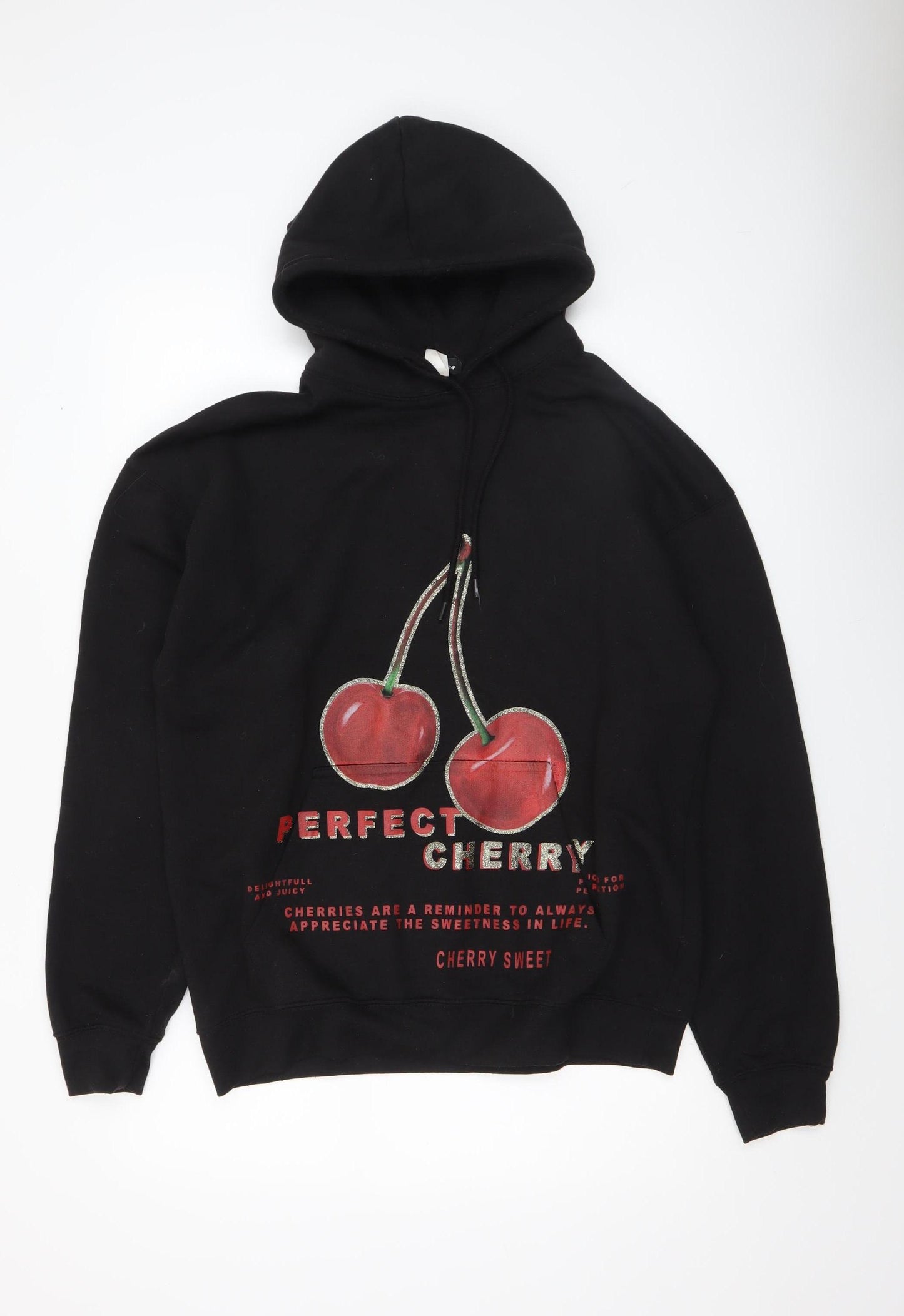 Stylewise Men’s Black Pullover Hoodie M Cherry Graphic Print