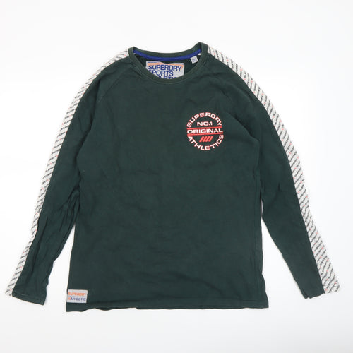 Superdry Men's Green Long Sleeve Athletic Logo Crew Neck Top Size L