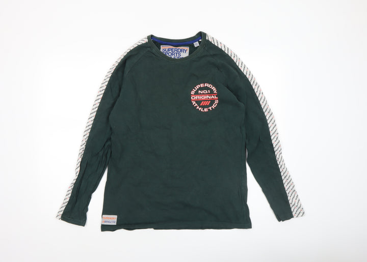 Superdry Men's Green Long Sleeve Athletic Logo Crew Neck Top Size L