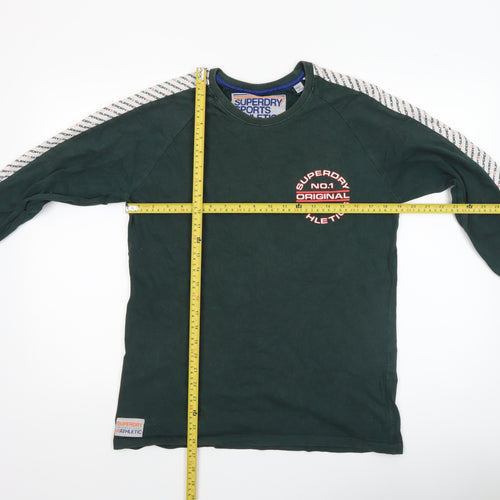 Superdry Men's Green Long Sleeve Athletic Logo Crew Neck Top Size L