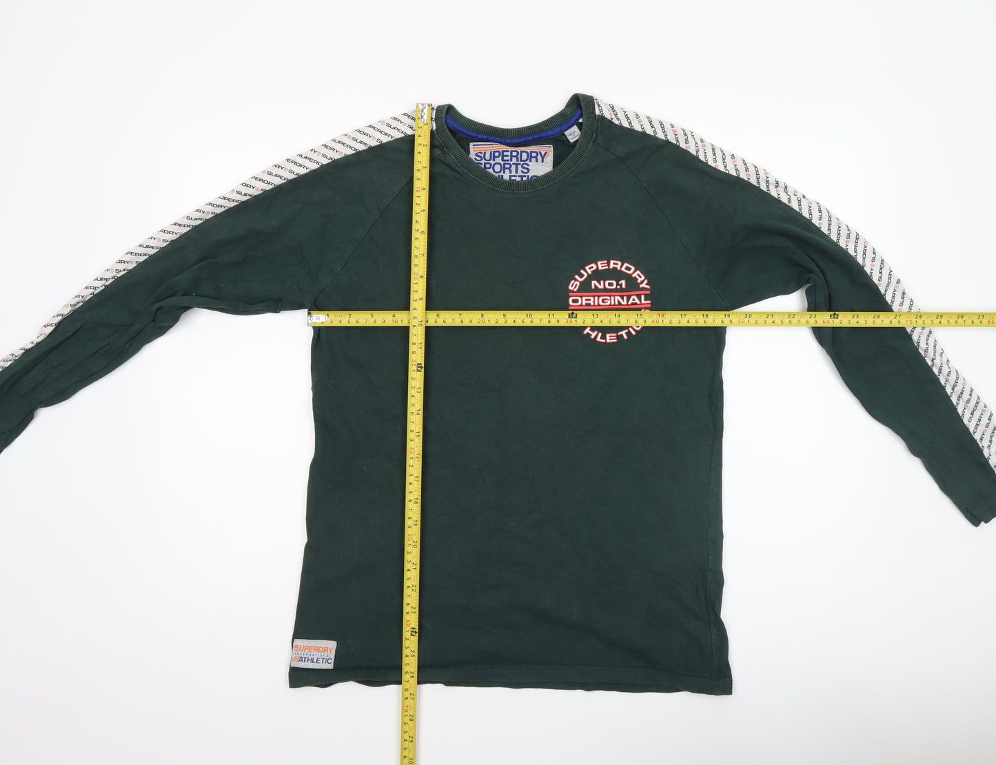 Superdry Men's Green Long Sleeve Athletic Logo Crew Neck Top Size L