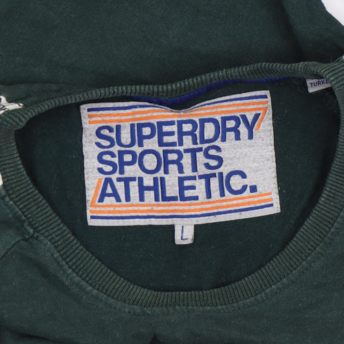 Superdry Men's Green Long Sleeve Athletic Logo Crew Neck Top Size L