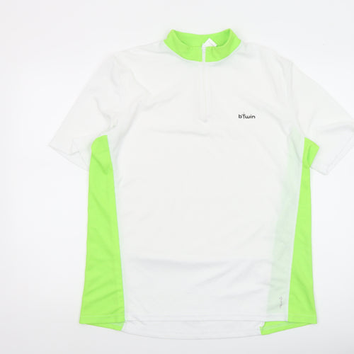 b'Twin Men's White Cycling Jersey L 1/4 Zip Moisture Wicking