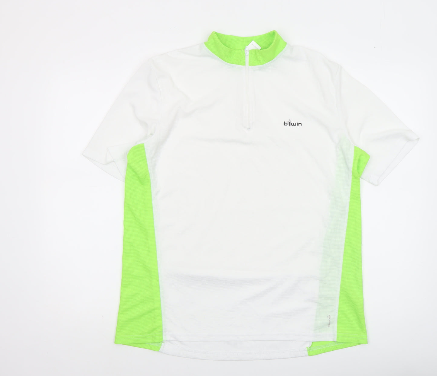 b'Twin Men's White Cycling Jersey L 1/4 Zip Moisture Wicking