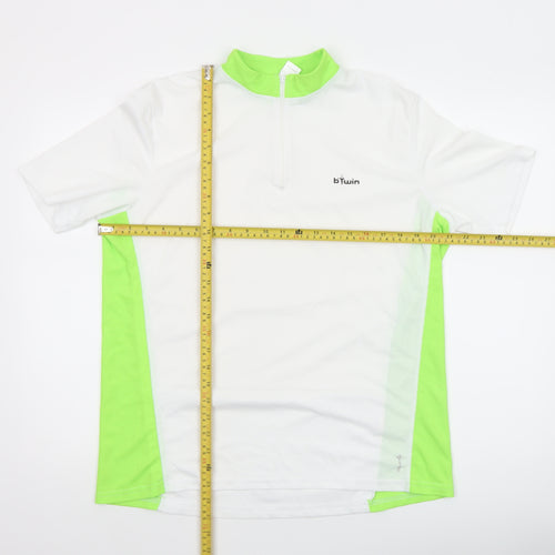 b'Twin Men's White Cycling Jersey L 1/4 Zip Moisture Wicking