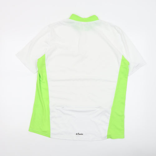 b'Twin Men's White Cycling Jersey L 1/4 Zip Moisture Wicking