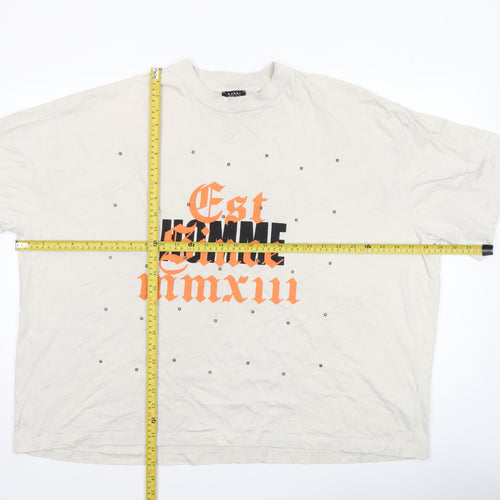 boohooMAN Men's Beige 2XL Studded Graphic Print Relaxed Fit T-Shirt