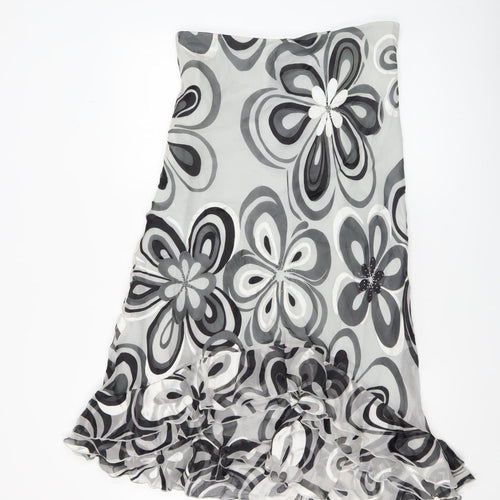 Arruba Women’s Grey Floral Silk Midi Flare Skirt Size 14