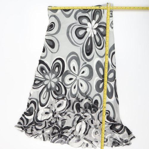 Arruba Women’s Grey Floral Silk Midi Flare Skirt Size 14