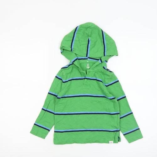 Baby Gap Boys Green Striped Hooded Long Sleeve T-Shirt 4 Years Cotton