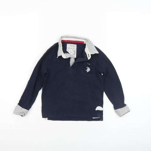 U.S. Polo Assn. Boys Blue Long Sleeve Polo Shirt 3 Years Cotton Embroidered
