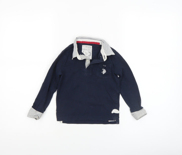 U.S. Polo Assn. Boys Blue Long Sleeve Polo Shirt 3 Years Cotton Embroidered