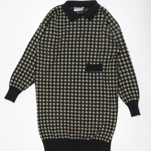 Cinzano Womens Black Beige Collared Long Sleeve Patterned Jumper Size 20