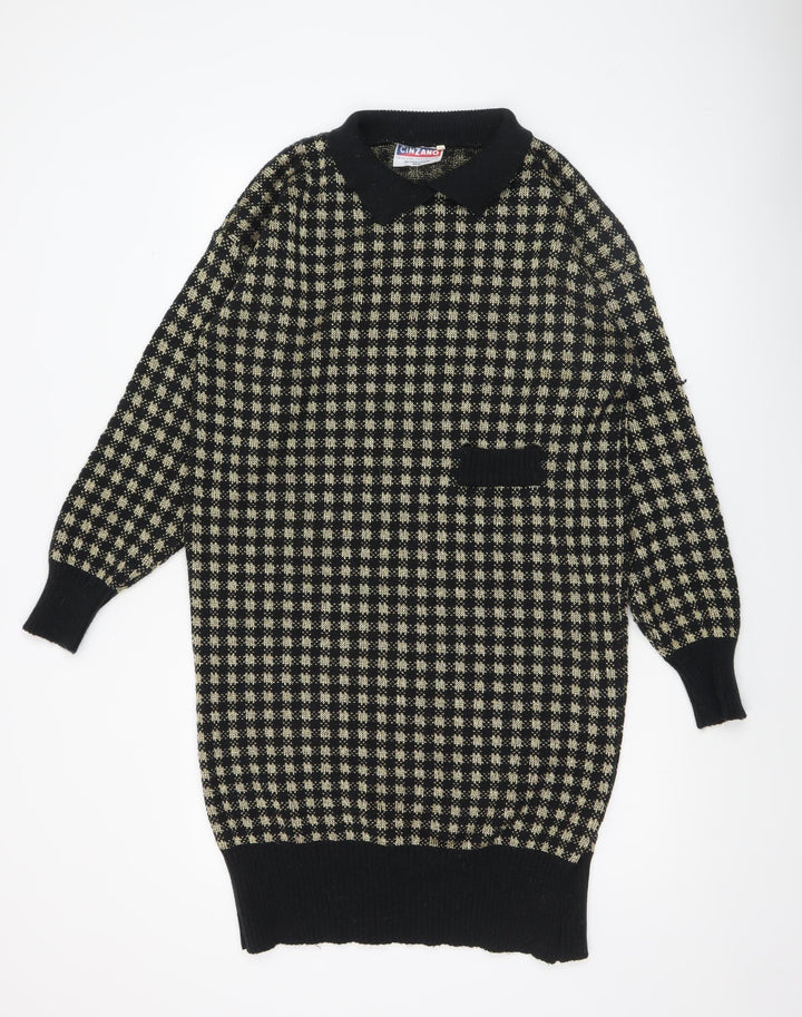 Cinzano Womens Black Beige Collared Long Sleeve Patterned Jumper Size 20