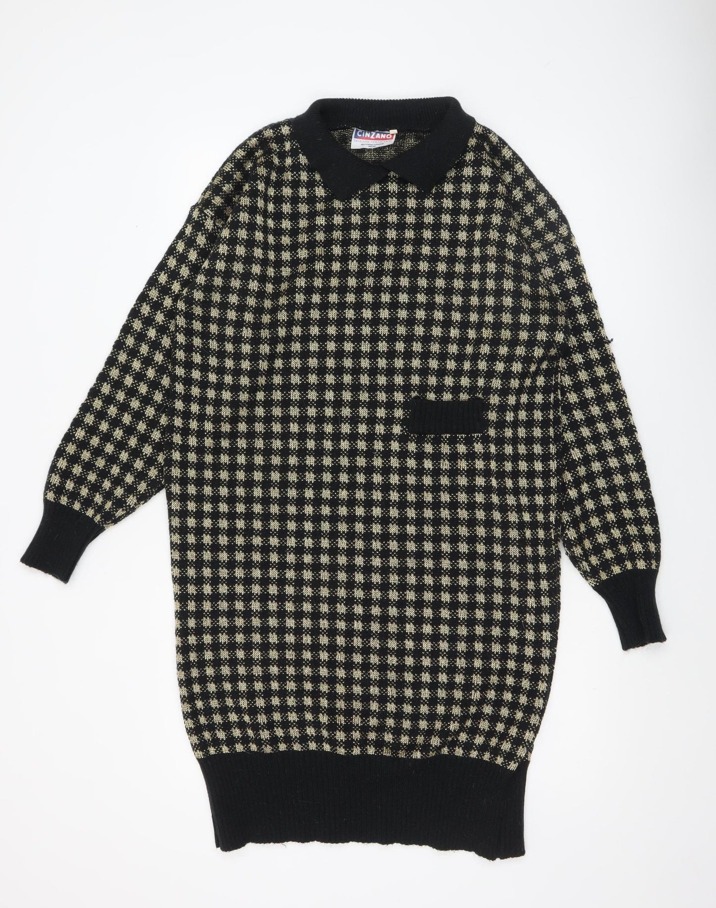 Cinzano Womens Black Beige Collared Long Sleeve Patterned Jumper Size 20