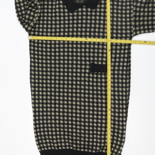 Cinzano Womens Black Beige Collared Long Sleeve Patterned Jumper Size 20