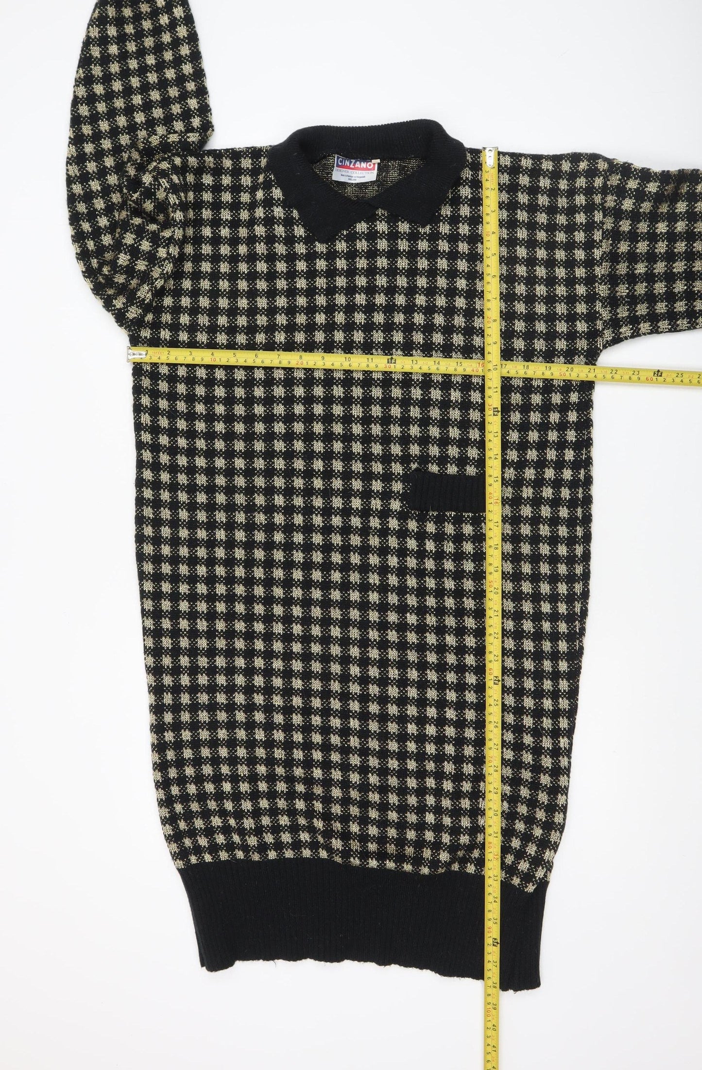 Cinzano Womens Black Beige Collared Long Sleeve Patterned Jumper Size 20