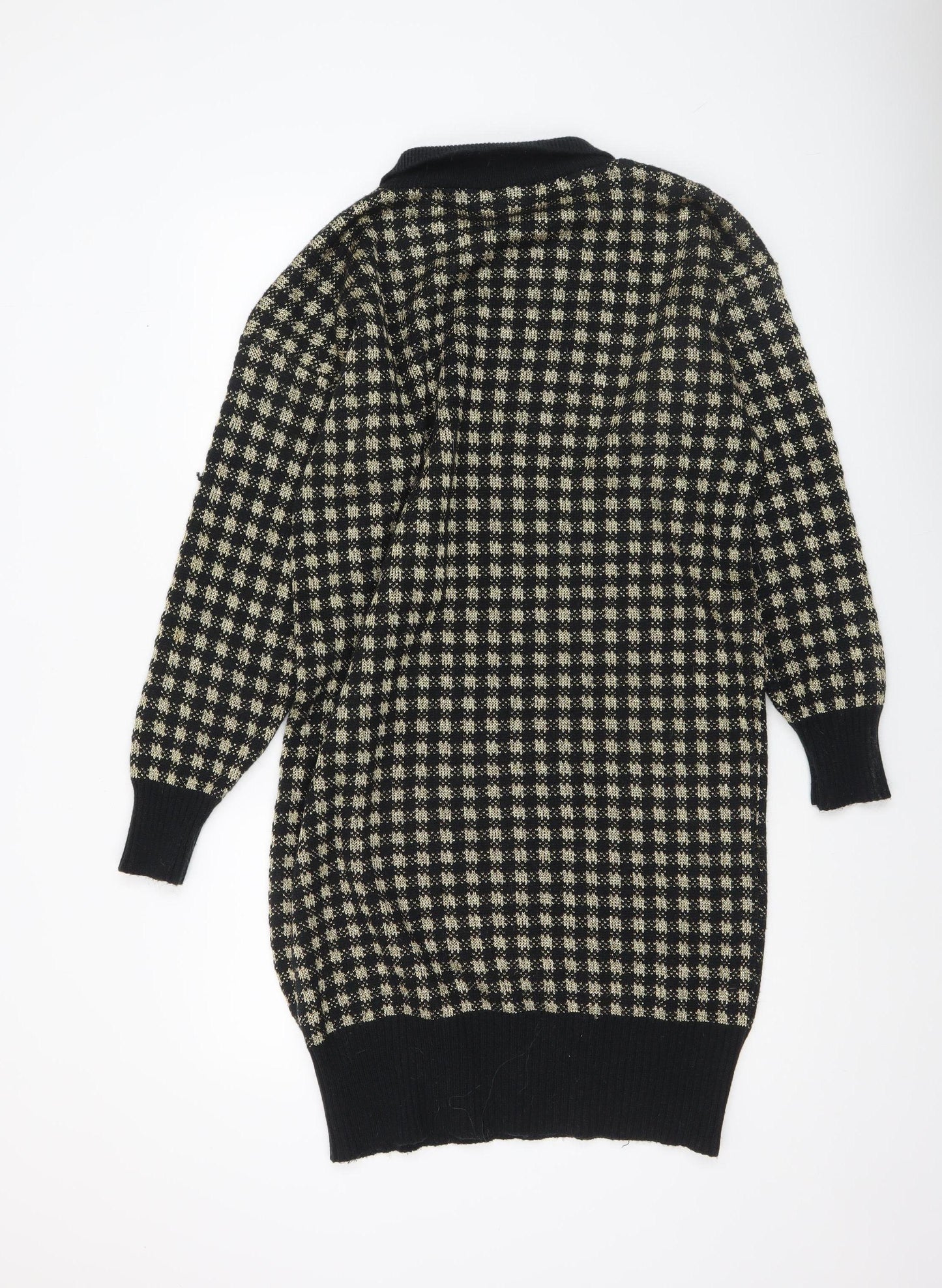 Cinzano Womens Black Beige Collared Long Sleeve Patterned Jumper Size 20
