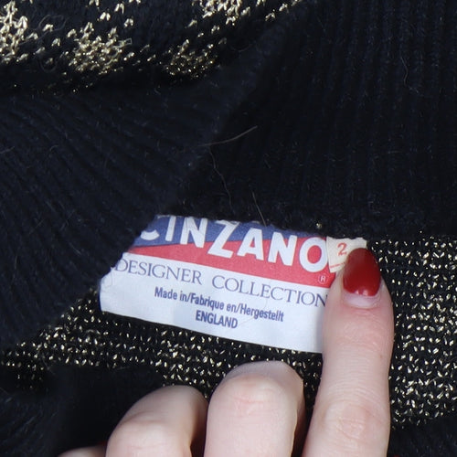 Cinzano Womens Black Beige Collared Long Sleeve Patterned Jumper Size 20