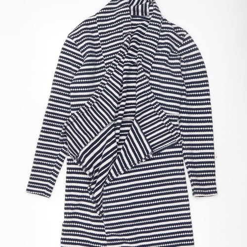 Bershka Women's Blue Striped Knit Coatigan Size 8 Casual Mid-Length
