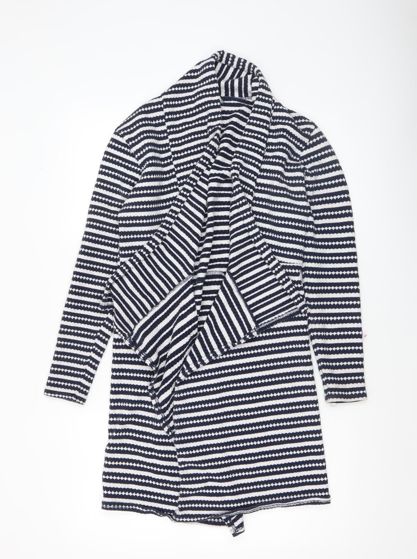 Bershka Women's Blue Striped Knit Coatigan Size 8 Casual Mid-Length