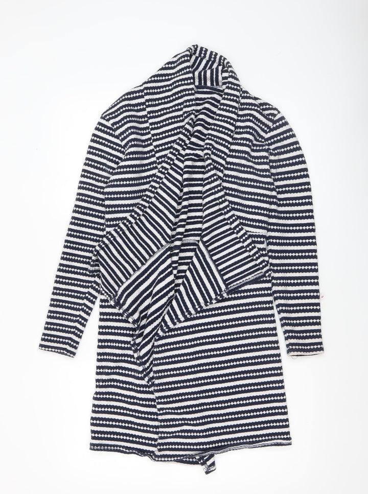 Bershka Women's Blue Striped Knit Coatigan Size 8 Casual Mid-Length