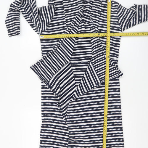 Bershka Women's Blue Striped Knit Coatigan Size 8 Casual Mid-Length