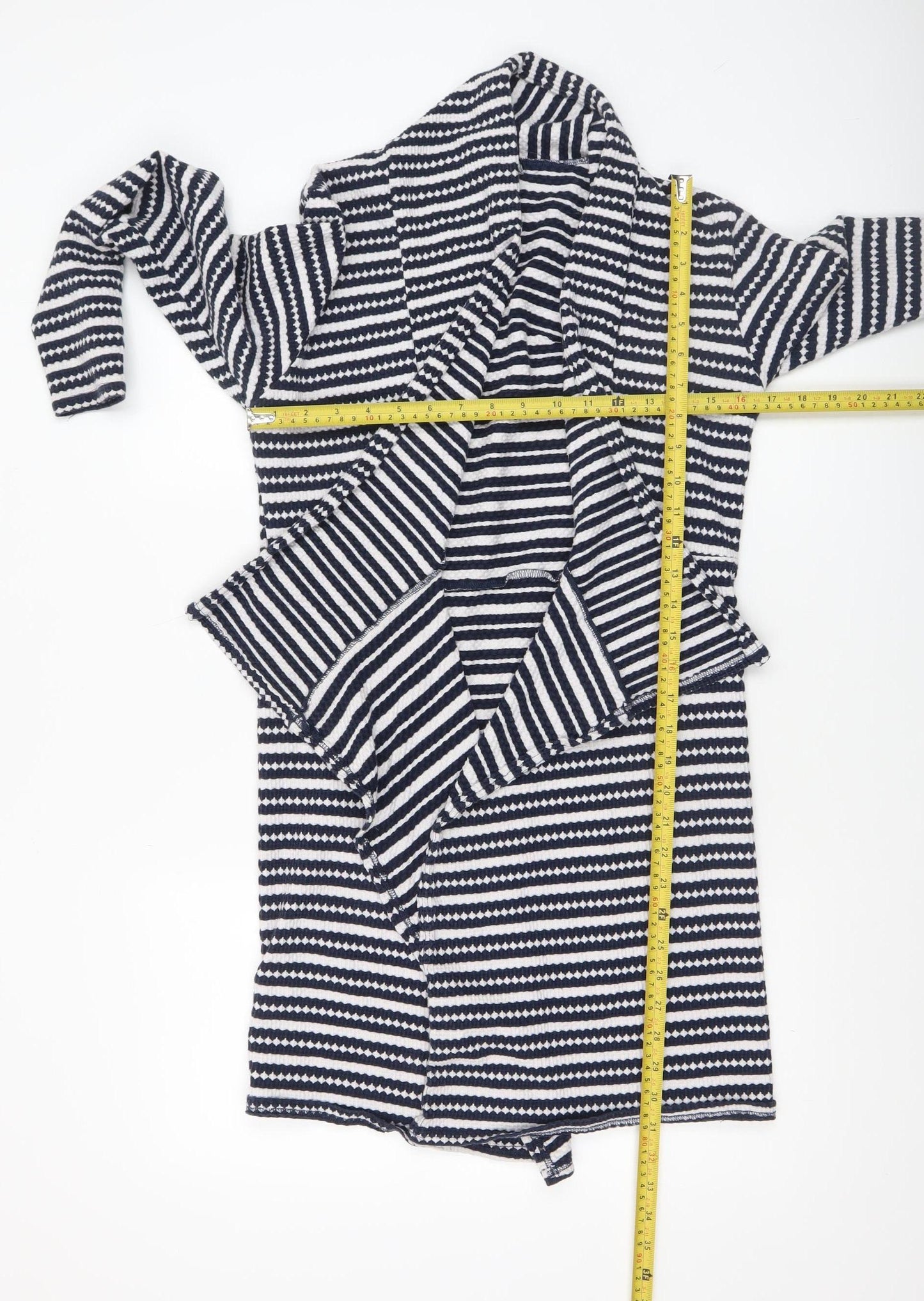 Bershka Women's Blue Striped Knit Coatigan Size 8 Casual Mid-Length