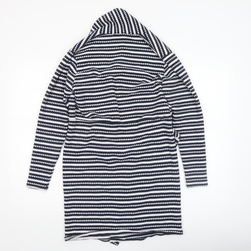 Bershka Women's Blue Striped Knit Coatigan Size 8 Casual Mid-Length