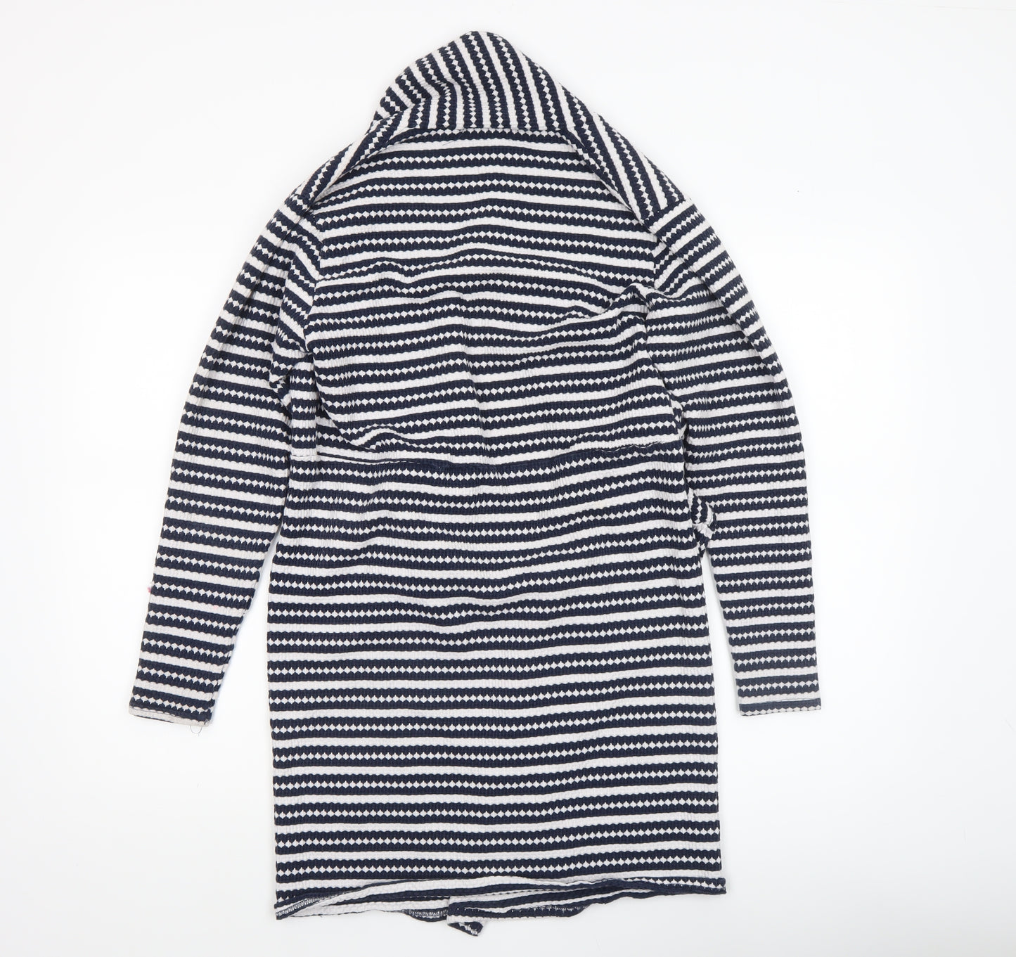 Bershka Women's Blue Striped Knit Coatigan Size 8 Casual Mid-Length